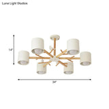 Modern Wooden Branch Flush Chandelier With Ball Cream Glass Shades - Nordic Design 3/6/8 Heads White
