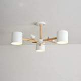 Modern Wooden Branch Flush Chandelier With Ball Cream Glass Shades - Nordic Design 3/6/8 Heads White