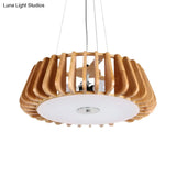 Modern Wooden Cage Pendant Light For Dining Room With Single Bulb