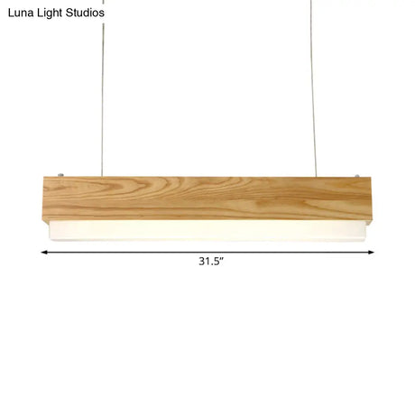 Modern Wooden Hanging Pendant Light For Dining Room With Diffuser - 1-Light Linear Ceiling Fixture