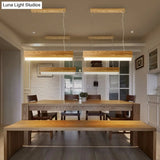 Modern Wooden Hanging Pendant Light For Dining Room With Diffuser - 1-Light Linear Ceiling Fixture