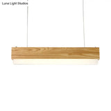 Modern Wooden Hanging Pendant Light For Dining Room With Diffuser - 1-Light Linear Ceiling Fixture