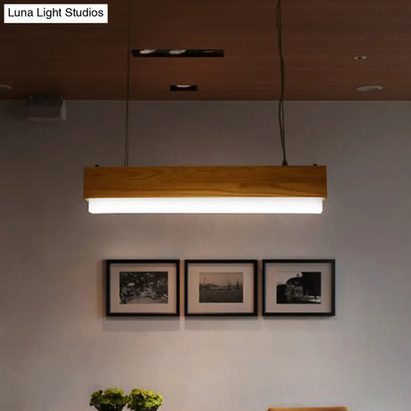 Modern Wooden Hanging Pendant Light For Dining Room With Diffuser - 1-Light Linear Ceiling Fixture