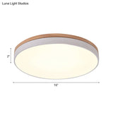 Modern Wooden Led Ceiling Lamp - Wide White Round Flush Mount Single Light For Living Room