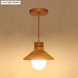 Modern Wooden Pendant Light In Beige For Kid’s Room - Coolie Shade Hanging With Linear/Round Canopy
