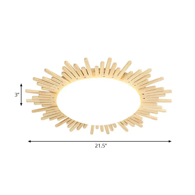 Modern Wooden Round Flush Ceiling Light For Dining Room Décor