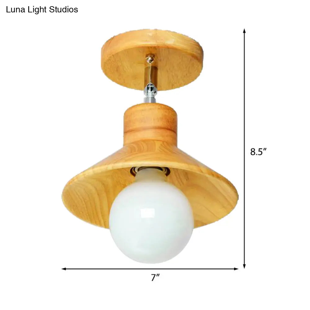 Modern Wooden Square/Trumpet/Pineapple Semi - Flush Ceiling Light - 1 Indoor Mount