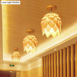 Modern Wooden Square/Trumpet/Pineapple Semi - Flush Ceiling Light - 1 Indoor Mount