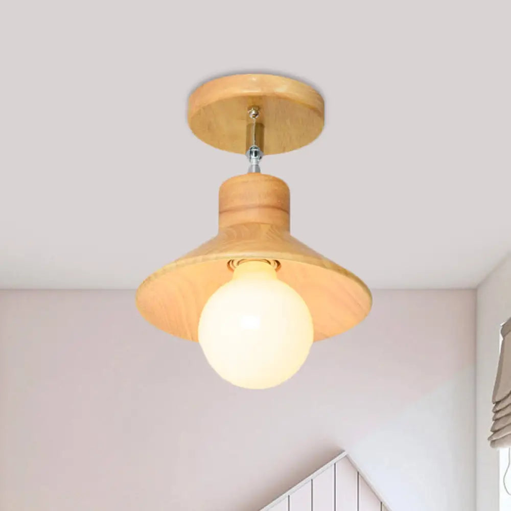 Modern Wooden Square/Trumpet/Pineapple Semi - Flush Ceiling Light - 1 Indoor Mount Wood / Trumpet