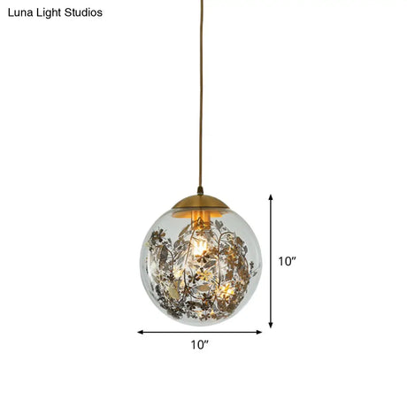 Modern Yellow Ball Pendant Lamp - 1-Head Clear Glass Ceiling Light With Inner Shattered Leaves