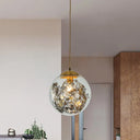 Modern Yellow Ball Pendant Lamp - 1-Head Clear Glass Ceiling Light With Inner Shattered Leaves