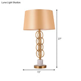 Modern Yellow Barrel Table Light With Metal Circle Base - 1 Bulb Nightstand Lamp