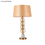 Modern Yellow Barrel Table Light With Metal Circle Base - 1 Bulb Nightstand Lamp