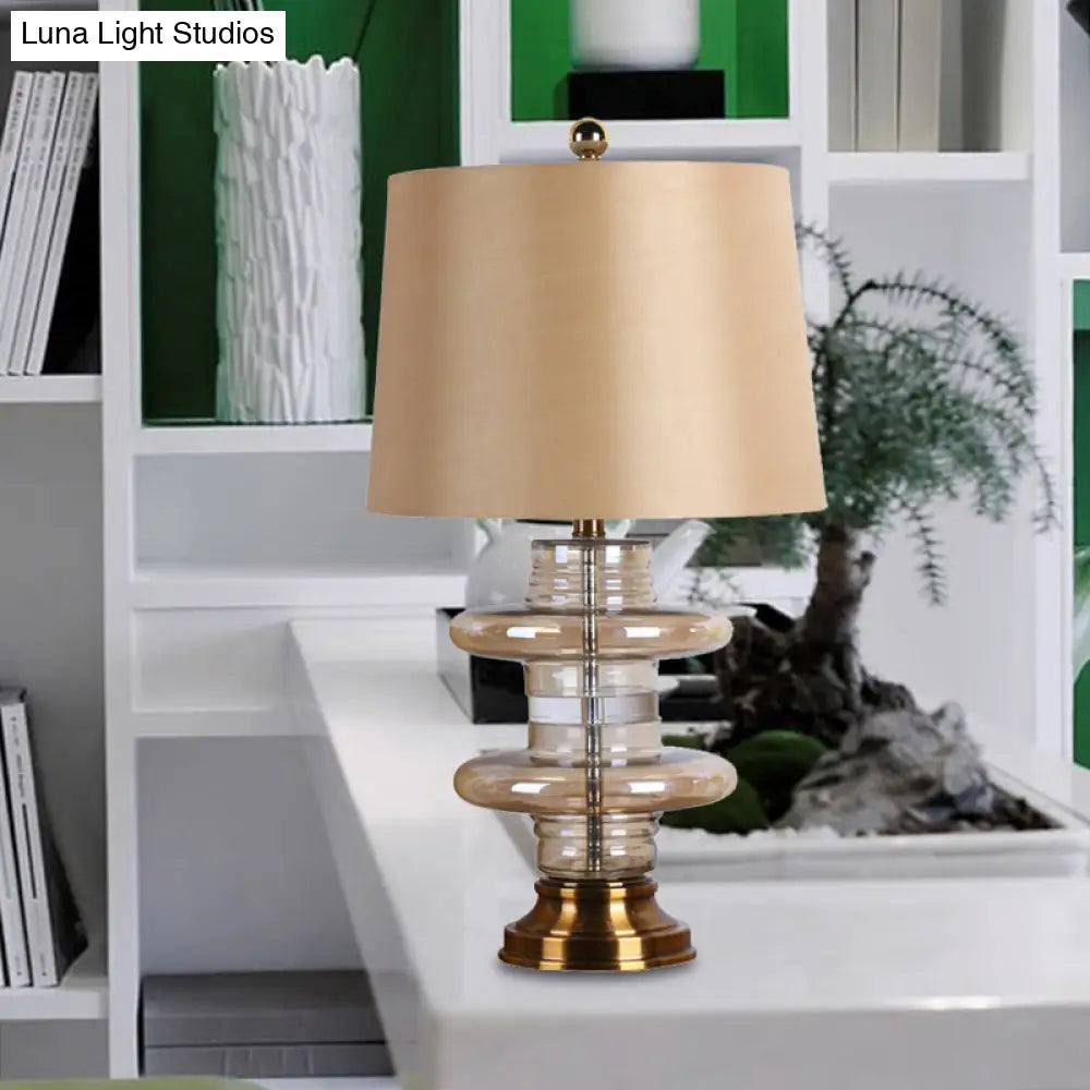 Modern Yellow Desk Lamp With Fabric Shade - Wide Flare 1-Head Design