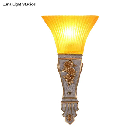 Modern Yellow Glass And Resin Wall Sconce Light Fixture With Gold/White Flared Shade