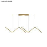 Modern Zigzag Metal Hanging Lamp - Black/Gold Led Island Pendant In Warm/White Light For Dining Room