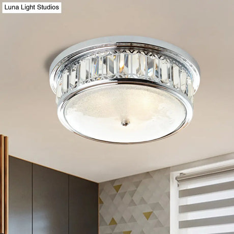 Modernism Circular Ceiling Lamp - Chrome Flush Mount Lighting Fixture With 3 - Light K9 Crystal