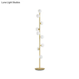 Modernism Modo Shade Floor Light - White Glass 9-Head Lamp In Gold For Living Room Reading