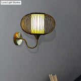 Modernist 1-Bulb Black Lantern Sconce: Bamboo Shade Wall Mount Light Fixture