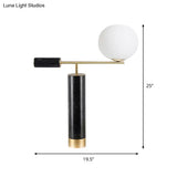 Modernist 1-Bulb Black Nightstand Lamp With Milk Glass Shade & Reading Light