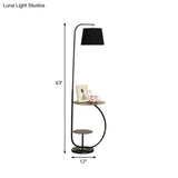 Modernist 1-Bulb Floor Standing Lamp - Fabric Shade Black Finish