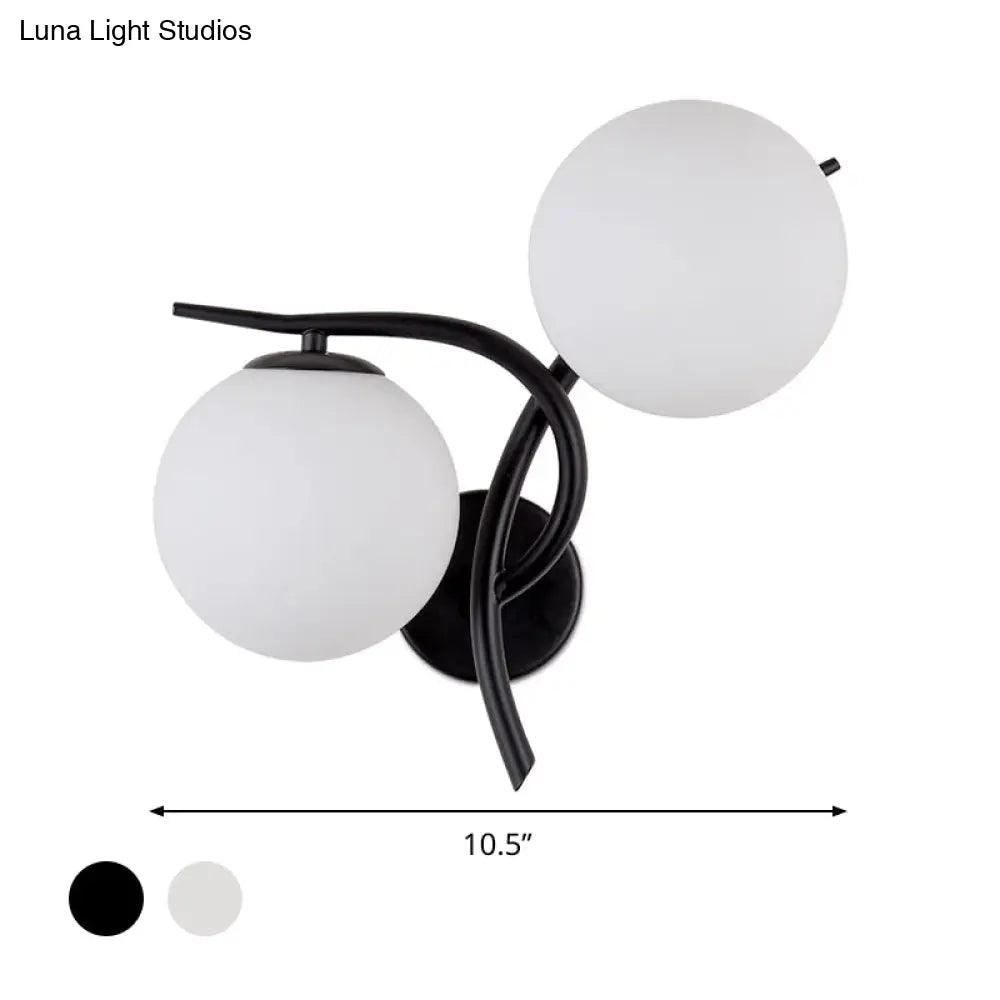 Modernist 2-Head Wall Mounted Sconce In Silver/Black - Milky Glass Global Light Fixture