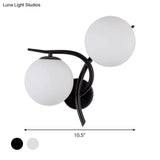 Modernist 2-Head Wall Mounted Sconce In Silver/Black - Milky Glass Global Light Fixture