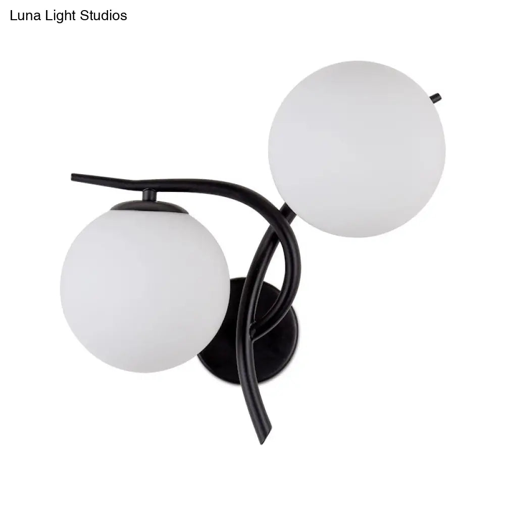 Modernist 2-Head Wall Mounted Sconce In Silver/Black - Milky Glass Global Light Fixture