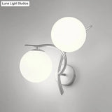 Modernist 2-Head Wall Mounted Sconce In Silver/Black - Milky Glass Global Light Fixture