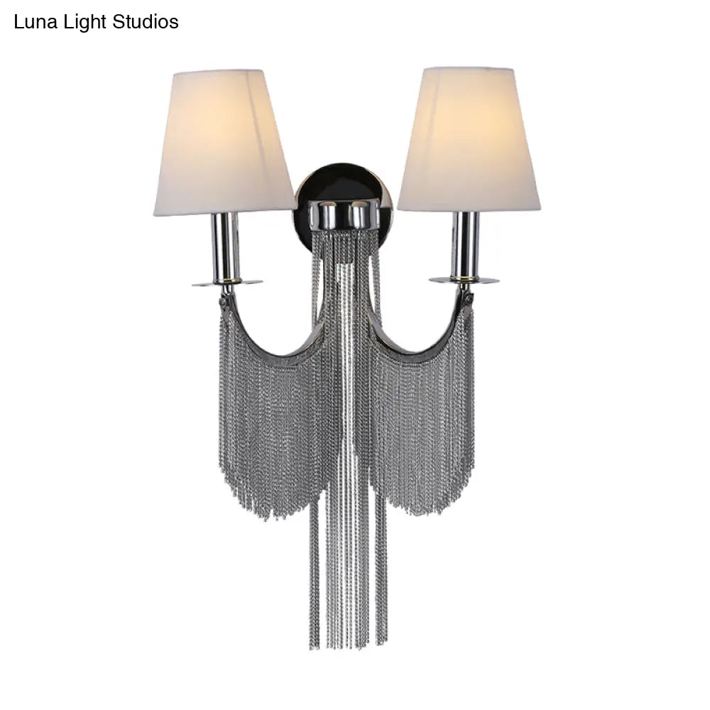 Modernist 2-Light Plastic Cone Shade Wall Sconce With Aluminum Tassel In Black/Silver