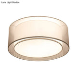 Modernist 4-Light Fabric Flush Mount For Bedroom - 18’/19.5’ Wide Drum Silver/Coffee Light Fixture