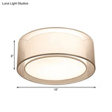 Modernist 4-Light Fabric Flush Mount For Bedroom - 18’/19.5’ Wide Drum Silver/Coffee Light Fixture