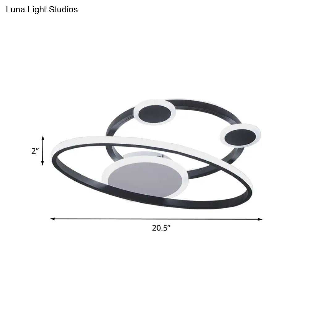 Modernist Acrylic Led Bedroom Ceiling Lamp - 16.5’/20.5’ W Oval Ring Flush Mount Light Black