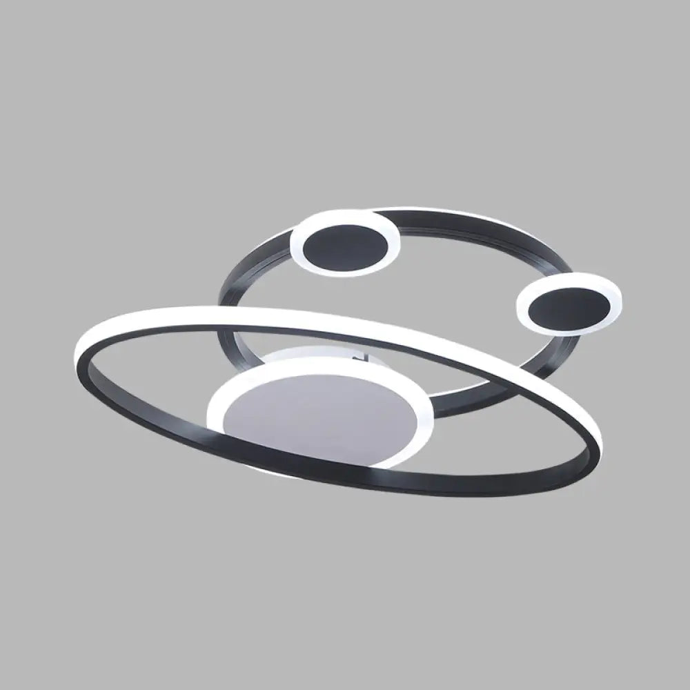 Modernist Acrylic Led Bedroom Ceiling Lamp - 16.5/20.5 W Oval Ring Flush Mount Light Black