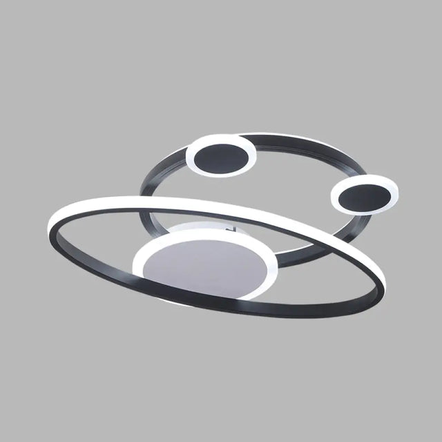 Modernist Acrylic Led Bedroom Ceiling Lamp - 16.5/20.5 W Oval Ring Flush Mount Light Black