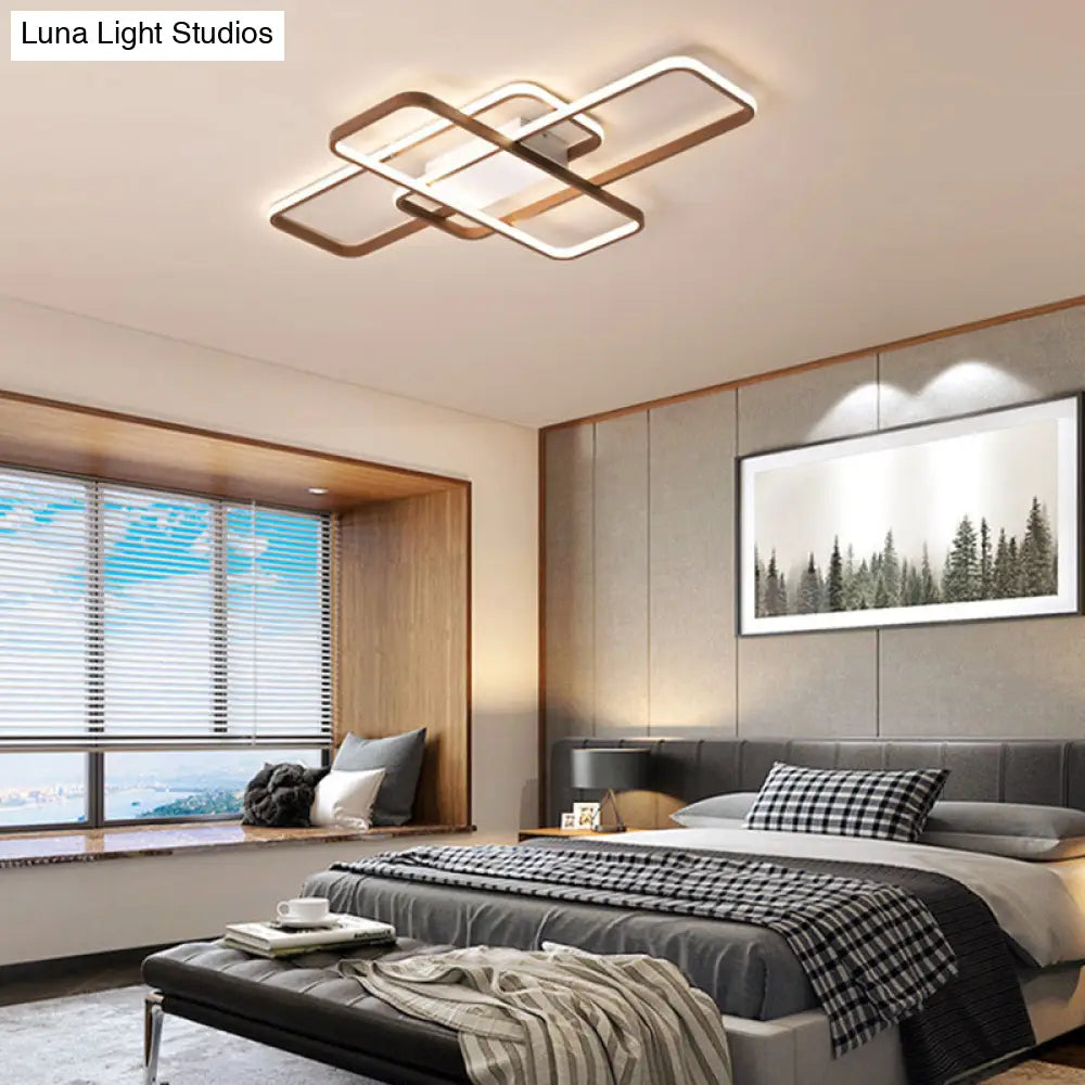 Modernist Acrylic Led Brown Ceiling Light Fixture - Rectangle Flushmount Warm/White 27.5’/41’ Wide