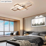 Modernist Acrylic Led Brown Ceiling Light Fixture - Rectangle Flushmount Warm/White 27.5’/41’ Wide