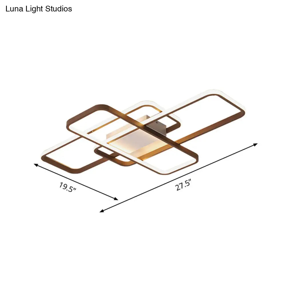 Modernist Acrylic Led Brown Ceiling Light Fixture - Rectangle Flushmount Warm/White 27.5’/41’ Wide