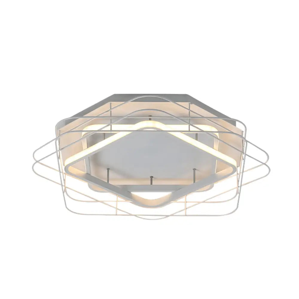Modernist Acrylic Square Frame Flush Mount Lamp: 20.5/25 Wide Black/White Led Ceiling Fixture For