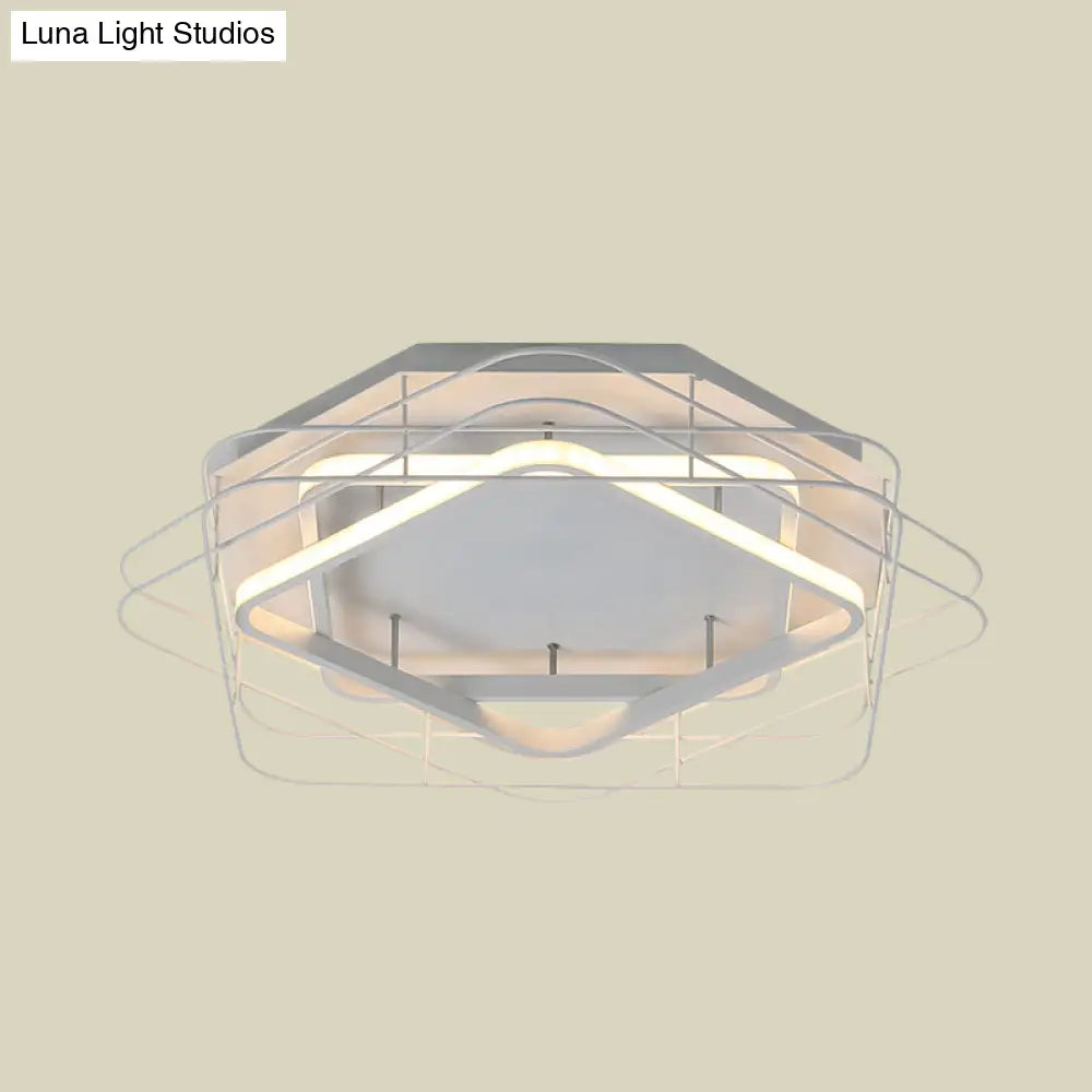 Modernist Acrylic Square Frame Flush Mount Lamp: 20.5’/25’ Wide Black/White Led Ceiling Fixture