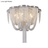 Modernist Aluminum Chain Flush Mount Ceiling Lamp - 4 Lights Chrome Finish Fringe Design Ideal For