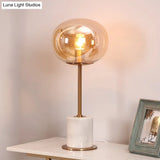 Modernist Amber Glass Oval Task Lamp With Marble Base