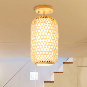 Modernist Bamboo Ceiling Mounted Semi Flush Light Fixture For Living Room - Wood Finish / A