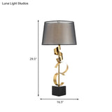 Modernist Barrel Table Light: 1-Head Bedroom Nightstand Lamp In Black And Gold With Silk Ribbon Deco
