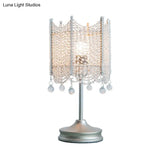 Modernist Beaded Crystal Desk Lamp Small Gold/Silver Table Light 1 Bulb 5.5/7 Wide