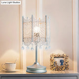Modernist Beaded Crystal Desk Lamp Small Gold/Silver Table Light 1 Bulb 5.5/7 Wide