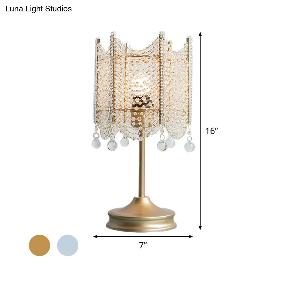 Modernist Beaded Crystal Desk Lamp Small Gold/Silver Table Light 1 Bulb 5.5/7 Wide