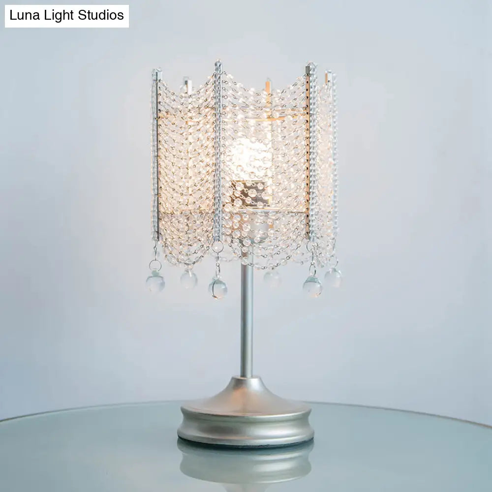Modernist Beaded Crystal Desk Lamp Small Gold/Silver Table Light 1 Bulb 5.5/7 Wide