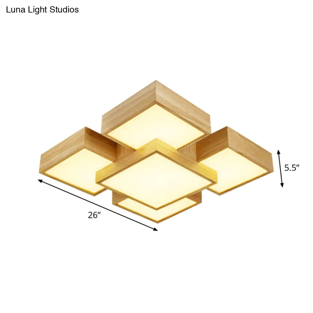 Modernist Beige Flush Mount 26’/31.5’ Led Wood Ceiling Light Fixture