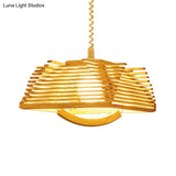 Modernist Beige Tapered Pendant Light With Wood Shade